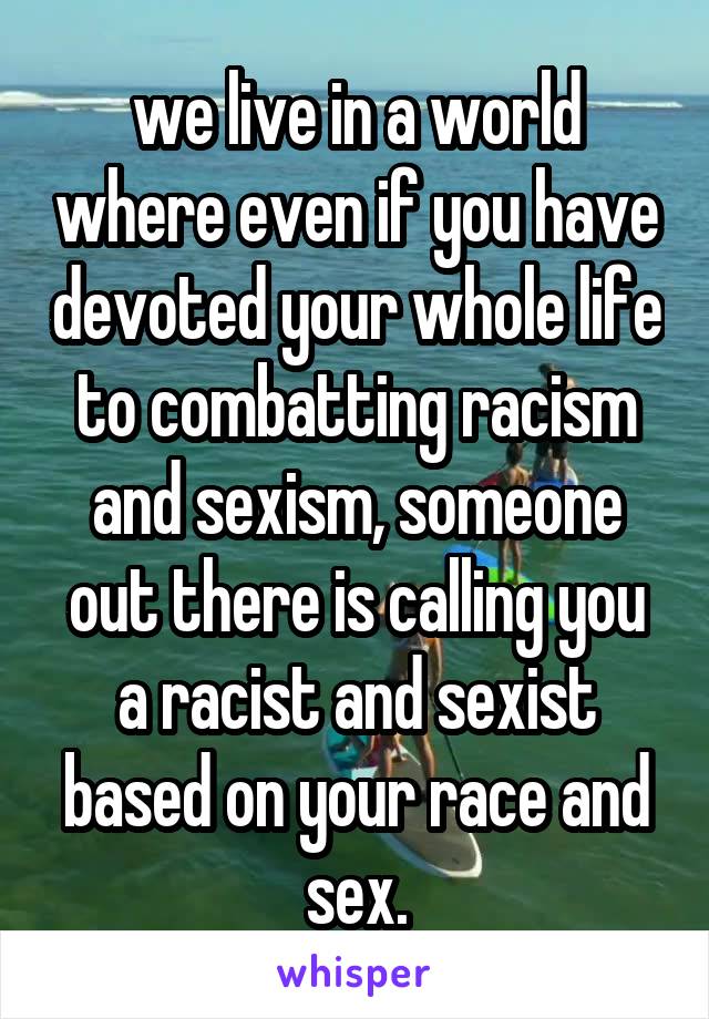 we live in a world where even if you have devoted your whole life to combatting racism and sexism, someone out there is calling you a racist and sexist based on your race and sex.