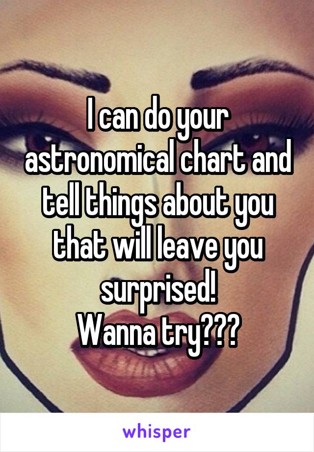 I can do your astronomical chart and tell things about you that will leave you surprised!
Wanna try???