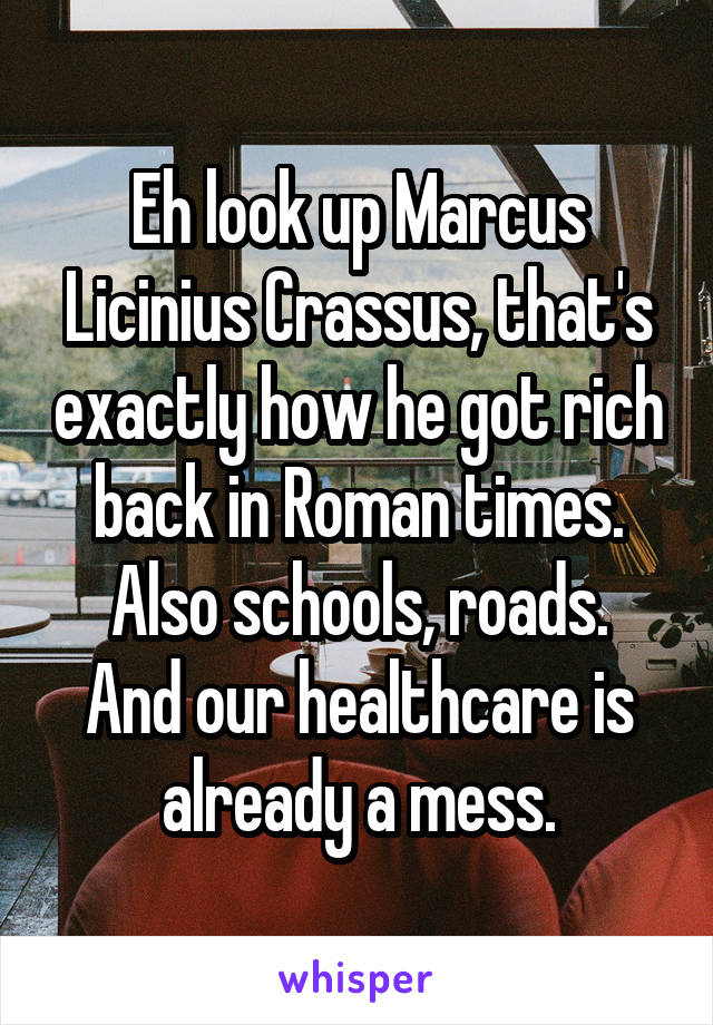 Eh look up Marcus Licinius Crassus, that's exactly how he got rich back in Roman times.
Also schools, roads. And our healthcare is already a mess.