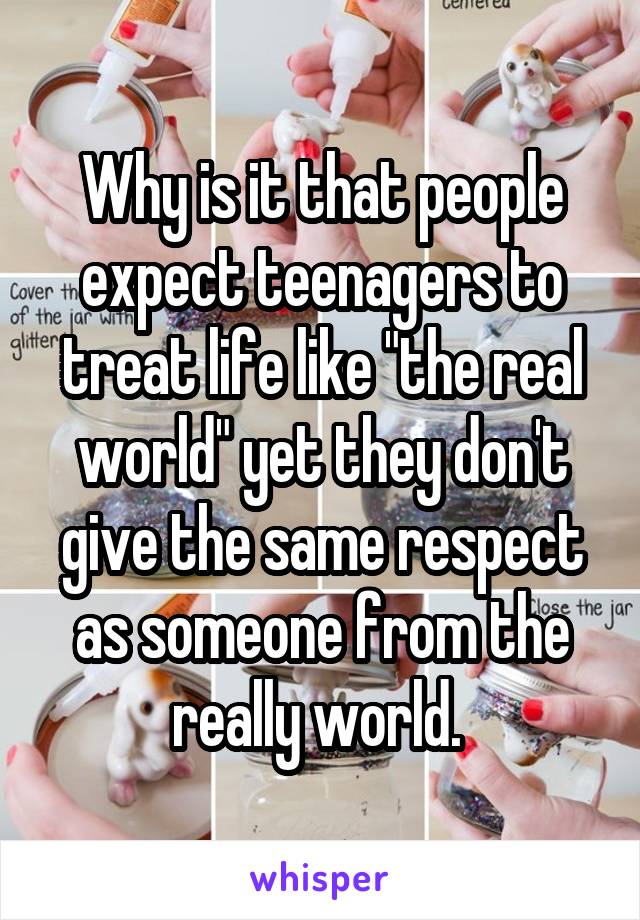 Why is it that people expect teenagers to treat life like "the real world" yet they don't give the same respect as someone from the really world. 