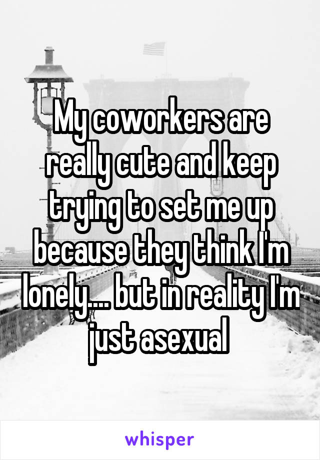 My coworkers are really cute and keep trying to set me up because they think I'm lonely.... but in reality I'm just asexual 