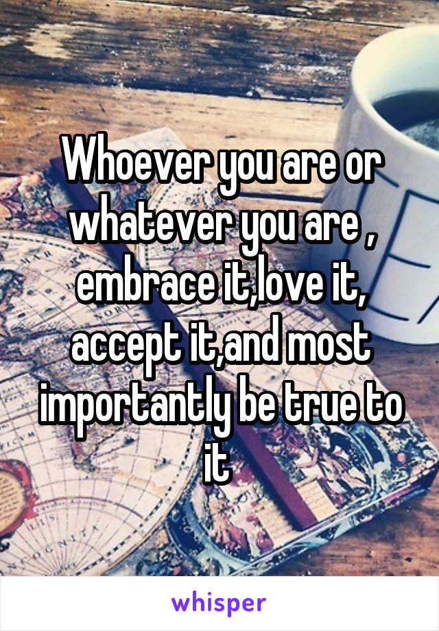 Whoever you are or whatever you are , embrace it,love it, accept it,and most importantly be true to it 