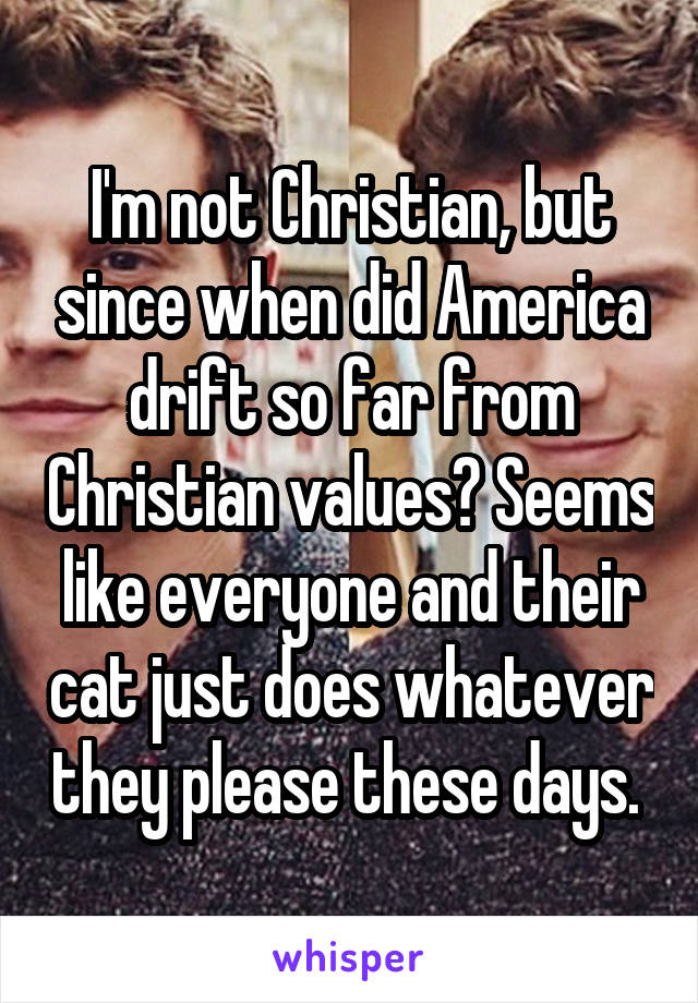 I'm not Christian, but since when did America drift so far from Christian values? Seems like everyone and their cat just does whatever they please these days. 