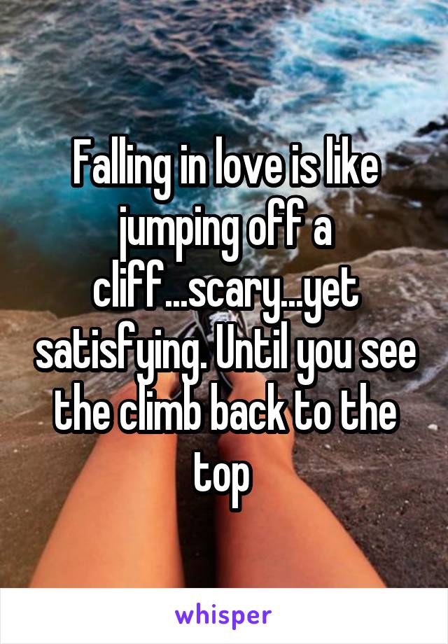 Falling in love is like jumping off a cliff...scary...yet satisfying. Until you see the climb back to the top 