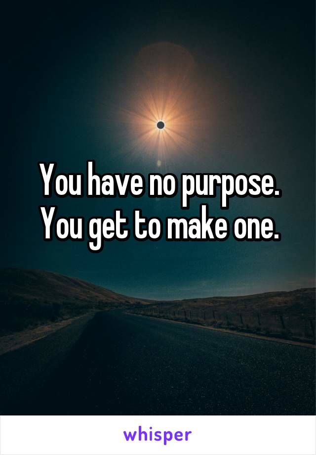 You have no purpose. You get to make one.
