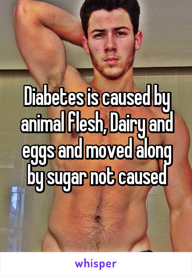 Diabetes is caused by animal flesh, Dairy and eggs and moved along by sugar not caused