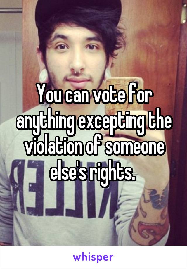 You can vote for anything excepting the violation of someone else's rights. 