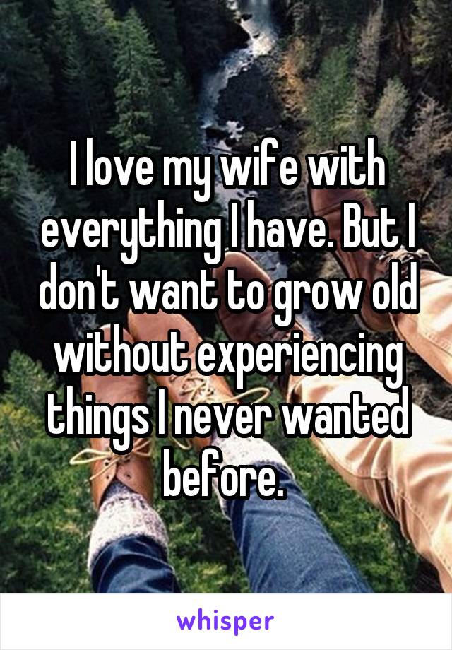 I love my wife with everything I have. But I don't want to grow old without experiencing things I never wanted before. 