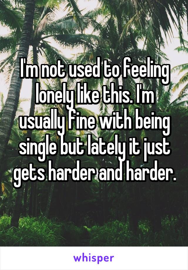 I'm not used to feeling lonely like this. I'm usually fine with being single but lately it just gets harder and harder. 