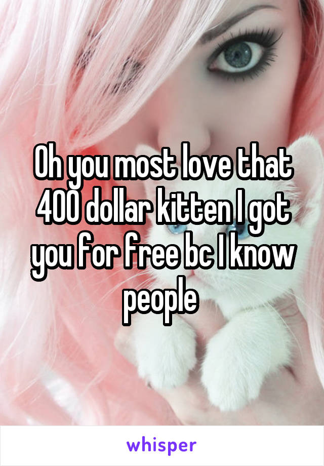 Oh you most love that 400 dollar kitten I got you for free bc I know people 