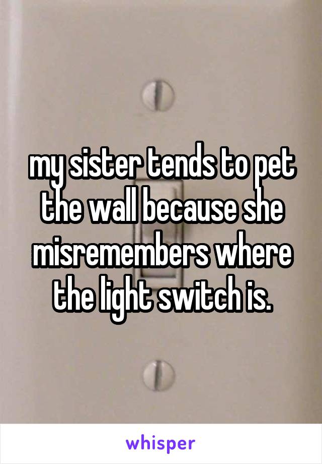 my sister tends to pet the wall because she misremembers where the light switch is.