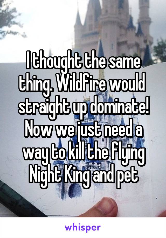 I thought the same thing. Wildfire would  straight up dominate! Now we just need a way to kill the flying Night King and pet