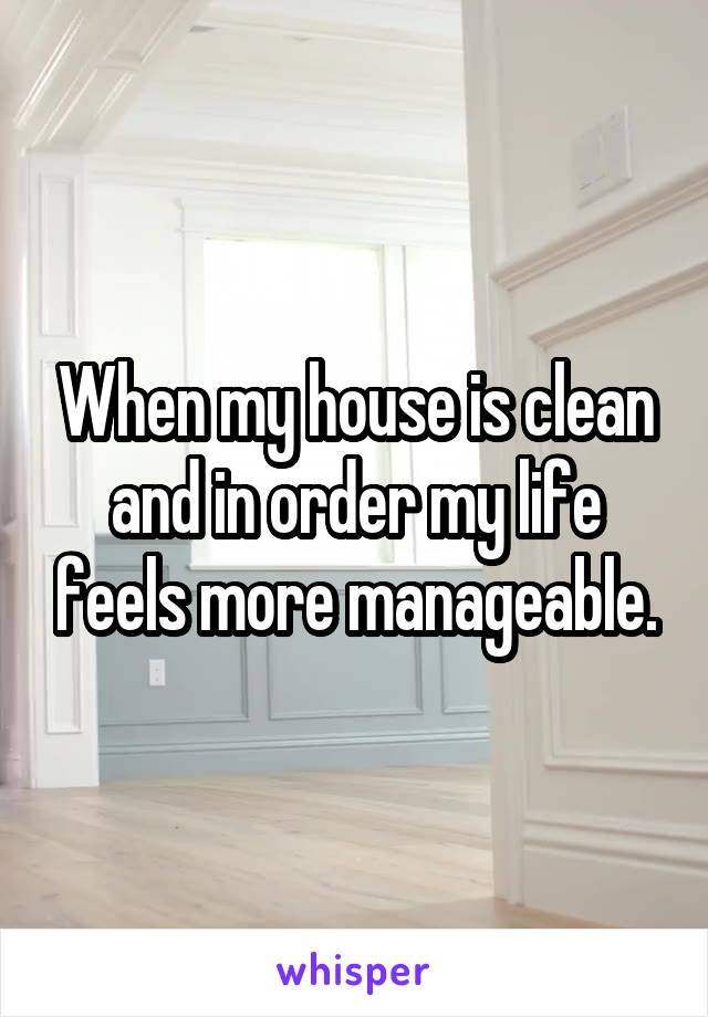 When my house is clean and in order my life feels more manageable.