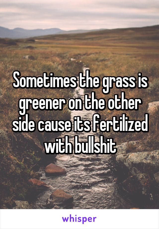 Sometimes the grass is greener on the other side cause its fertilized with bullshit