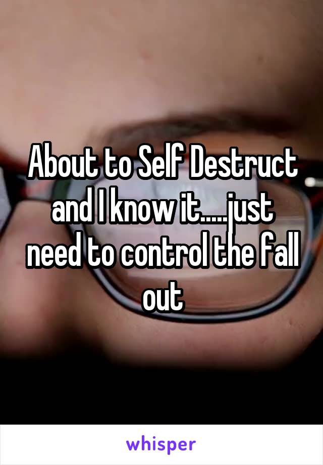 About to Self Destruct and I know it.....just need to control the fall out