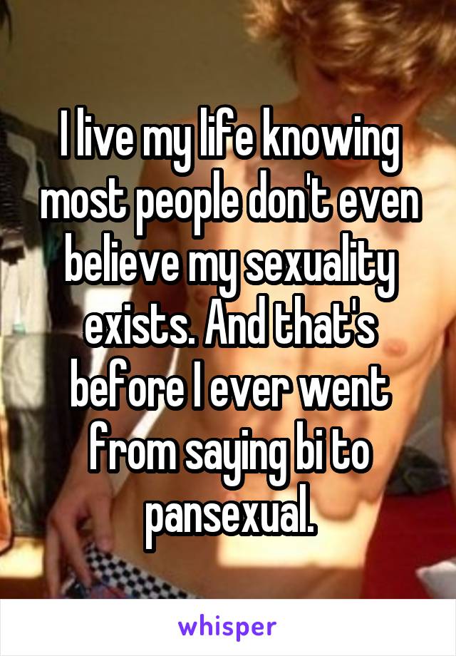 I live my life knowing most people don't even believe my sexuality exists. And that's before I ever went from saying bi to pansexual.