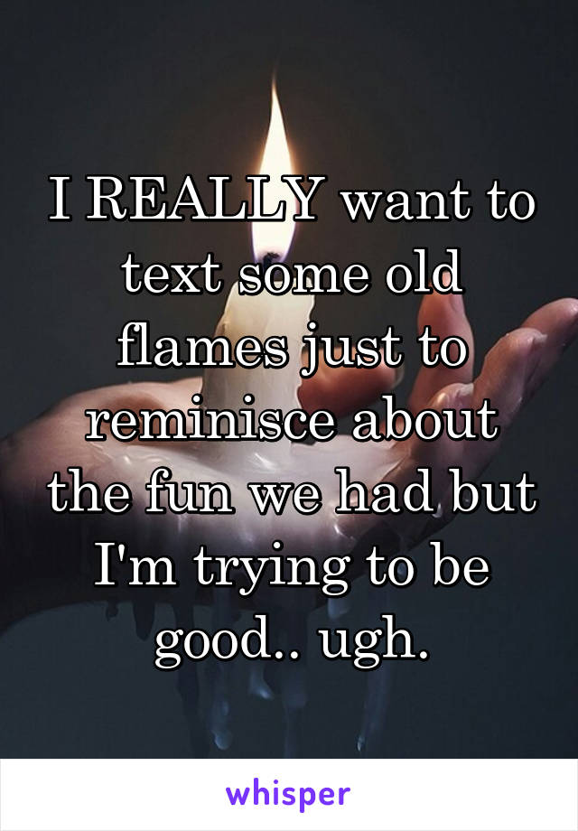 I REALLY want to text some old flames just to reminisce about the fun we had but I'm trying to be good.. ugh.