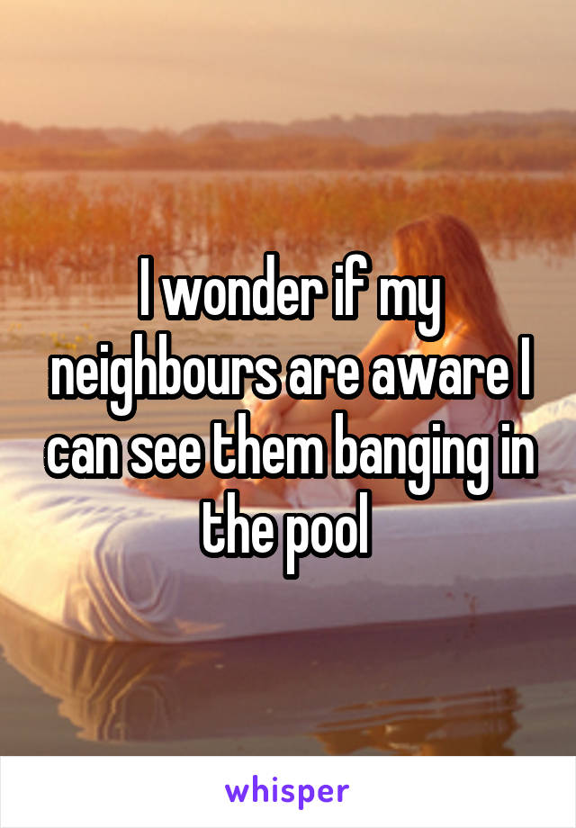 I wonder if my neighbours are aware I can see them banging in the pool 