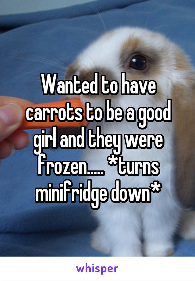 Wanted to have carrots to be a good girl and they were frozen..... *turns minifridge down*