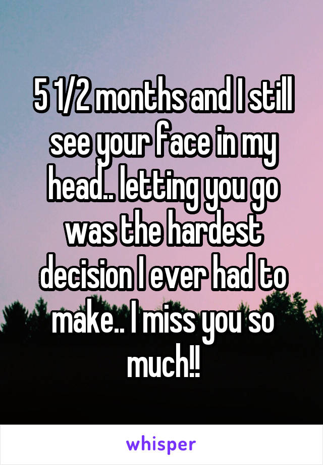 5 1/2 months and I still see your face in my head.. letting you go was the hardest decision I ever had to make.. I miss you so much!!