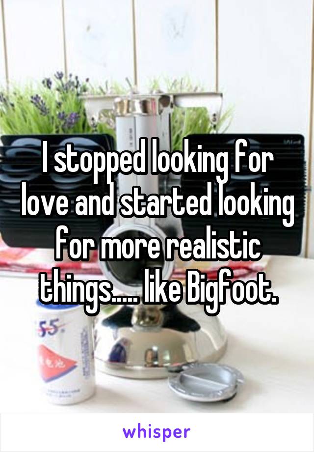 I stopped looking for love and started looking for more realistic things..... like Bigfoot.