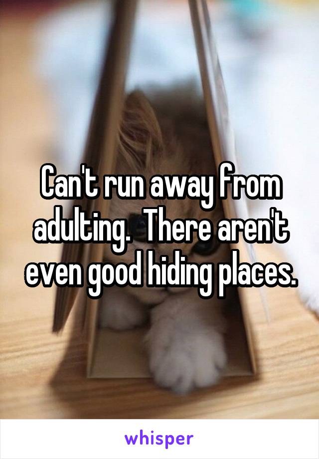 Can't run away from adulting.  There aren't even good hiding places.