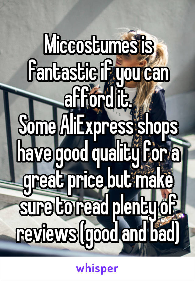 Miccostumes is fantastic if you can afford it.
Some AliExpress shops have good quality for a great price but make sure to read plenty of reviews (good and bad)