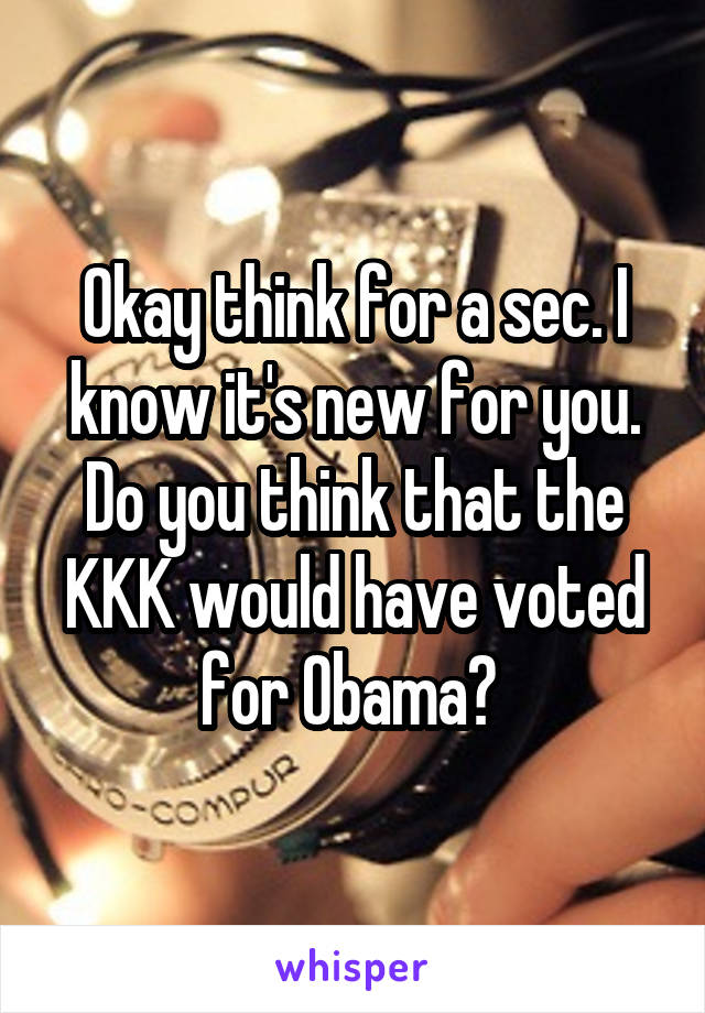 Okay think for a sec. I know it's new for you. Do you think that the KKK would have voted for Obama? 