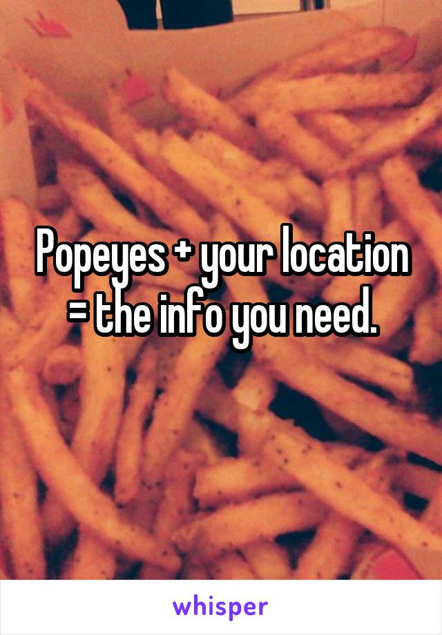 Popeyes + your location = the info you need.
