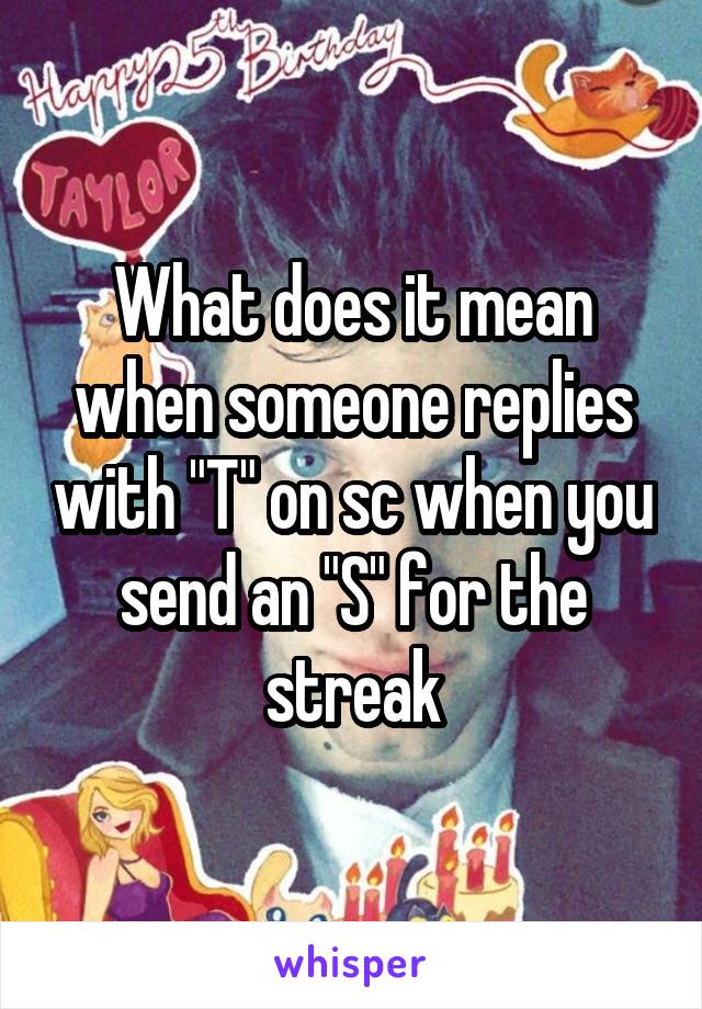 What does it mean when someone replies with "T" on sc when you send an "S" for the streak