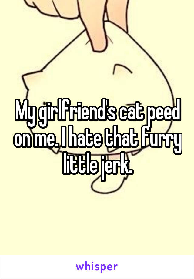 My girlfriend's cat peed on me. I hate that furry little jerk.