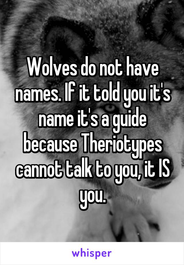 Wolves do not have names. If it told you it's name it's a guide because Theriotypes cannot talk to you, it IS you.