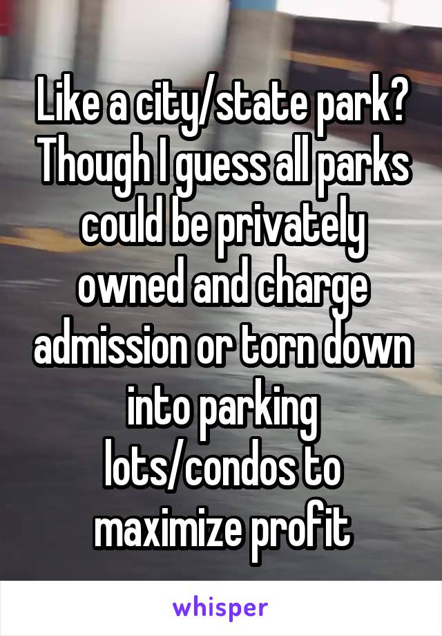 Like a city/state park? Though I guess all parks could be privately owned and charge admission or torn down into parking lots/condos to maximize profit