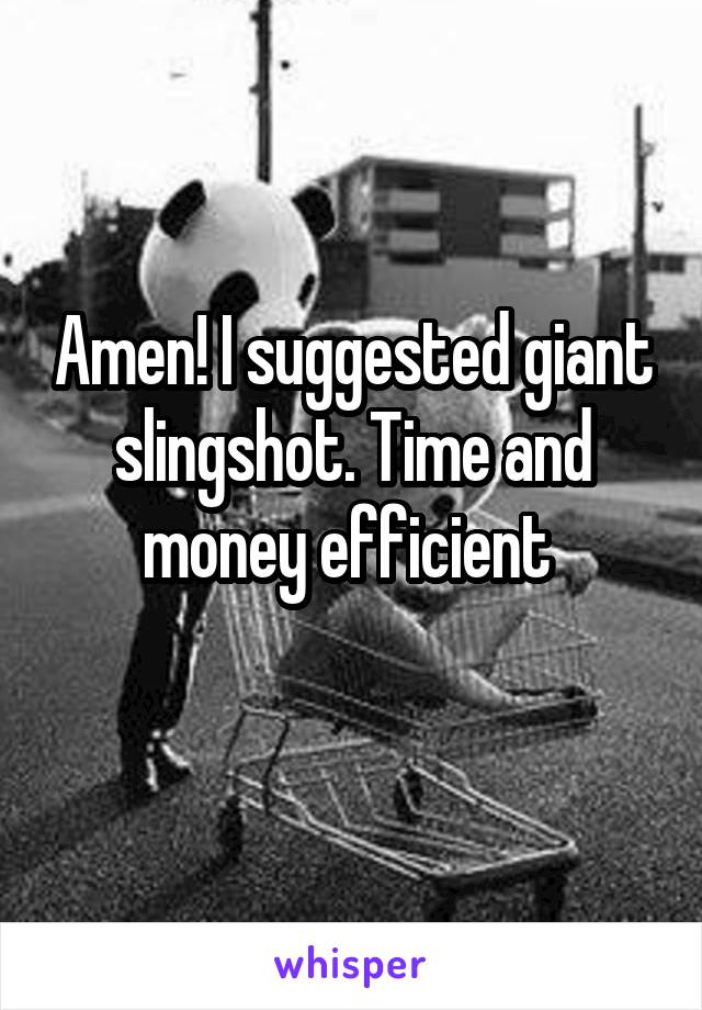 Amen! I suggested giant slingshot. Time and money efficient 
