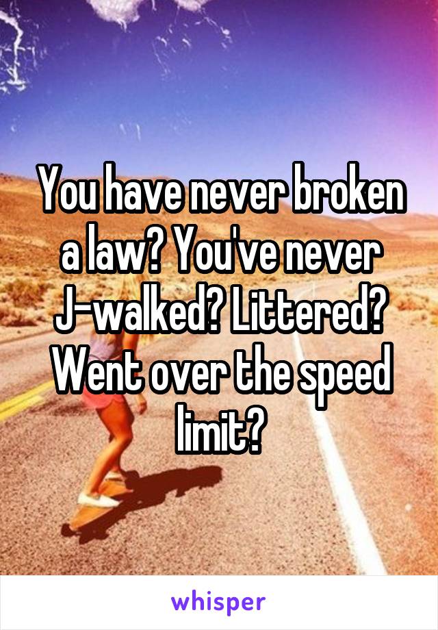 You have never broken a law? You've never J-walked? Littered? Went over the speed limit?