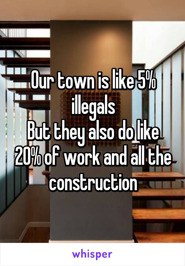 Our town is like 5% illegals
But they also do like 20% of work and all the construction