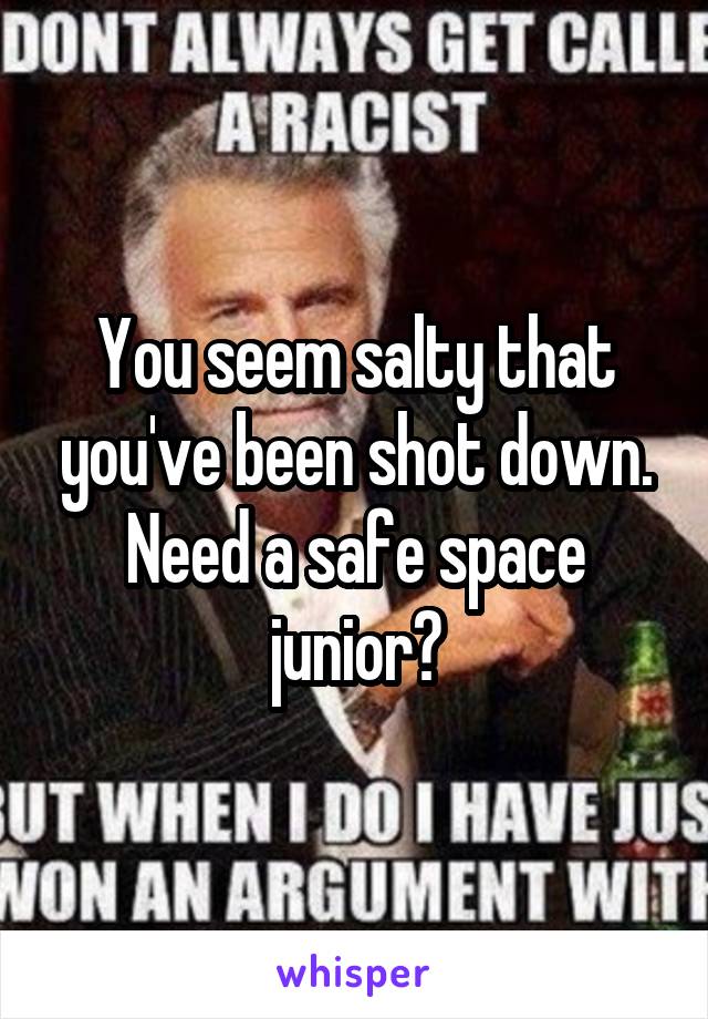 You seem salty that you've been shot down. Need a safe space junior?