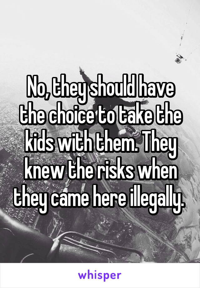 No, they should have the choice to take the kids with them. They knew the risks when they came here illegally. 