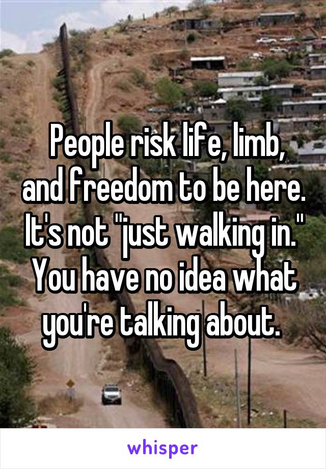  People risk life, limb, and freedom to be here. It's not "just walking in." You have no idea what you're talking about. 