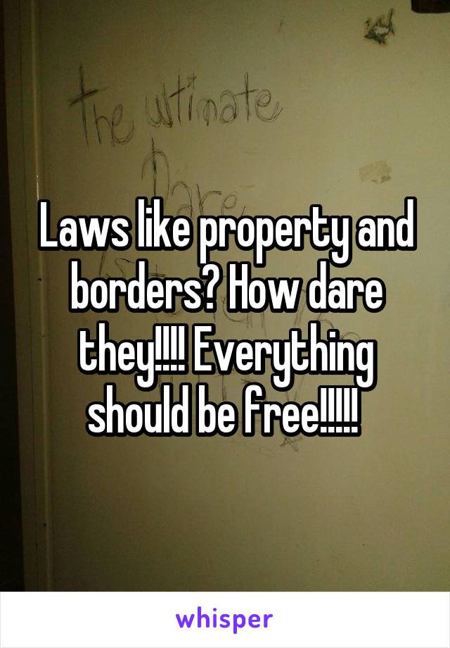 Laws like property and borders? How dare they!!!! Everything should be free!!!!! 