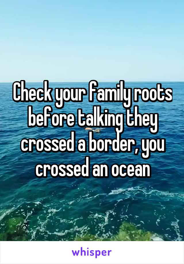 Check your family roots before talking they crossed a border, you crossed an ocean