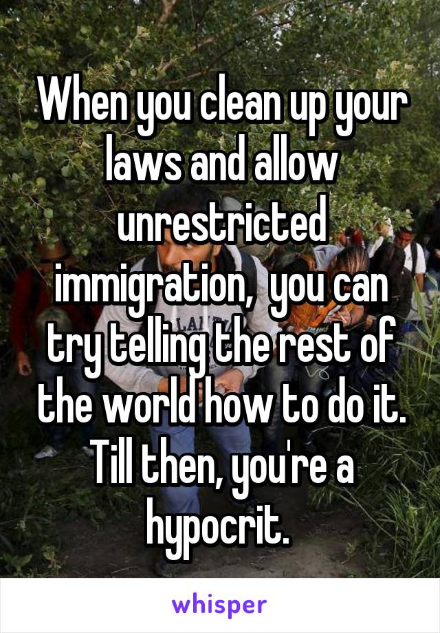 When you clean up your laws and allow unrestricted immigration,  you can try telling the rest of the world how to do it.
Till then, you're a hypocrit. 