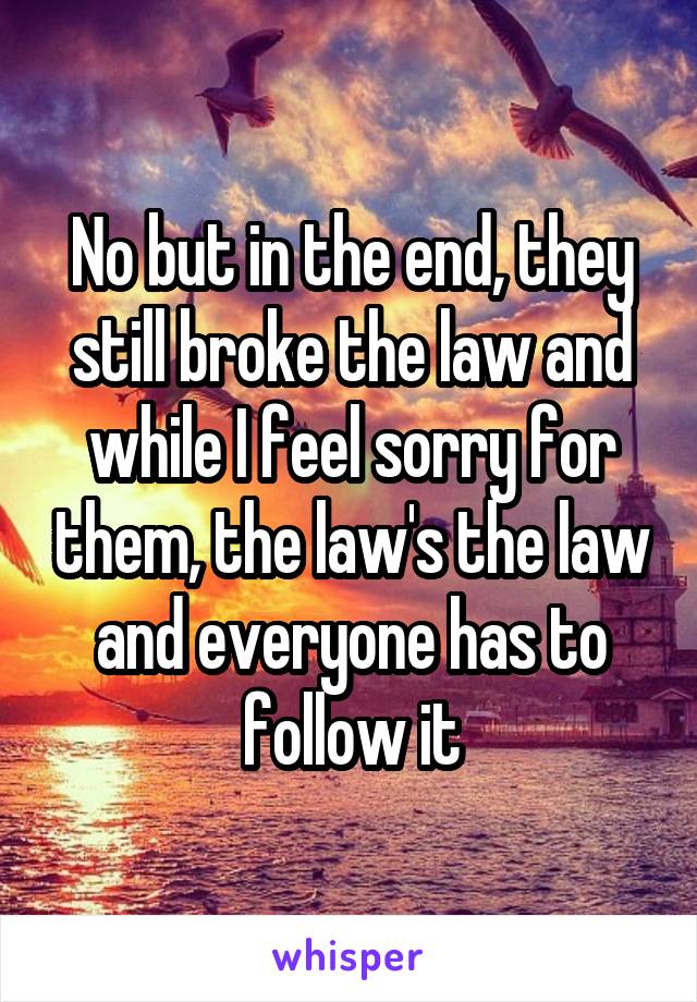 No but in the end, they still broke the law and while I feel sorry for them, the law's the law and everyone has to follow it