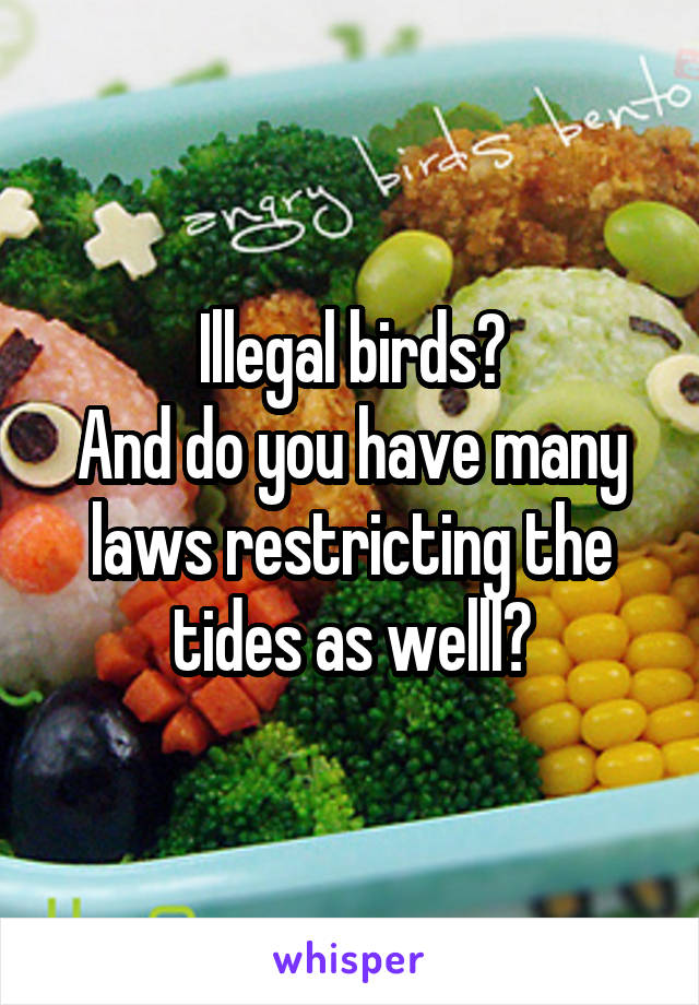 Illegal birds?
And do you have many laws restricting the tides as welll?