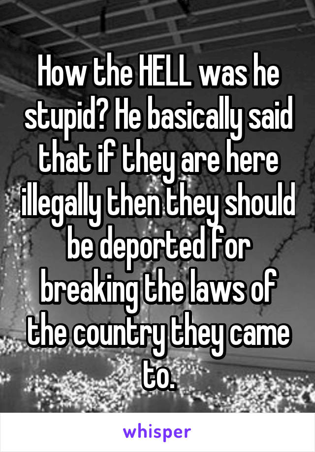 How the HELL was he stupid? He basically said that if they are here illegally then they should be deported for breaking the laws of the country they came to.