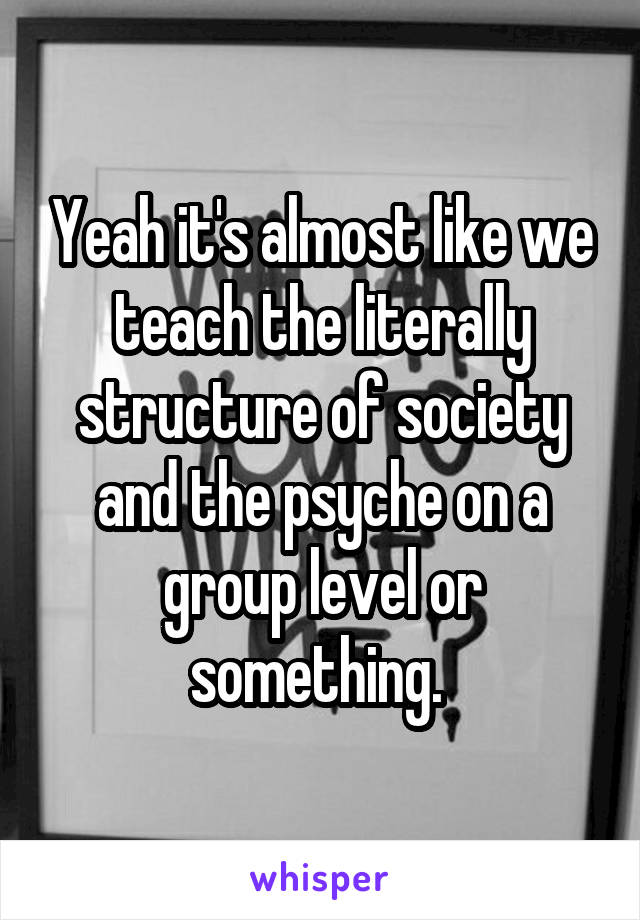 Yeah it's almost like we teach the literally structure of society and the psyche on a group level or something. 