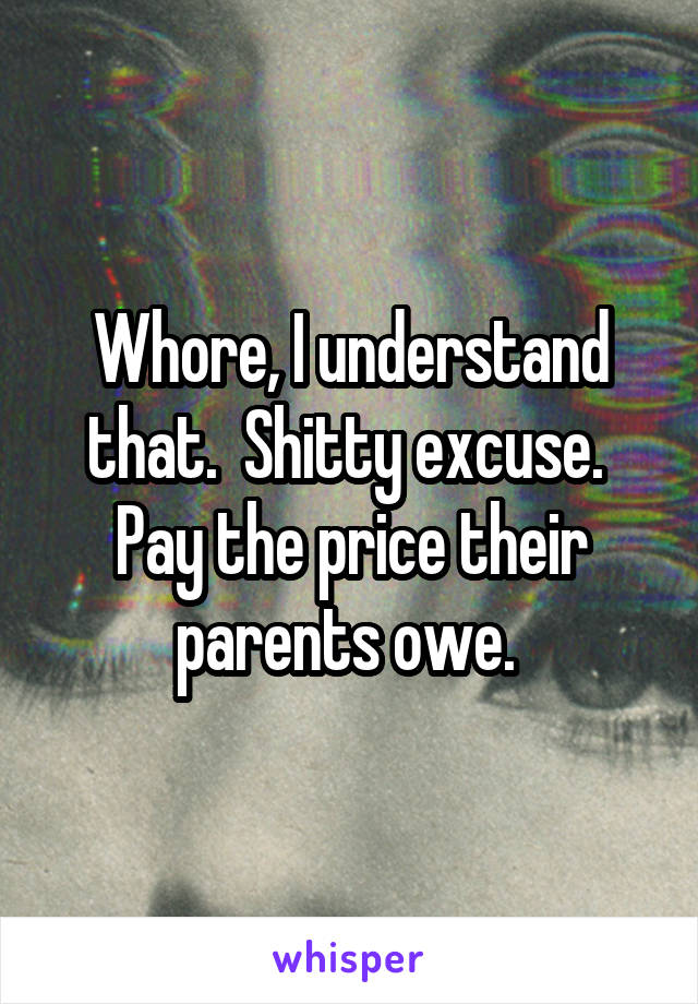 Whore, I understand that.  Shitty excuse.  Pay the price their parents owe. 