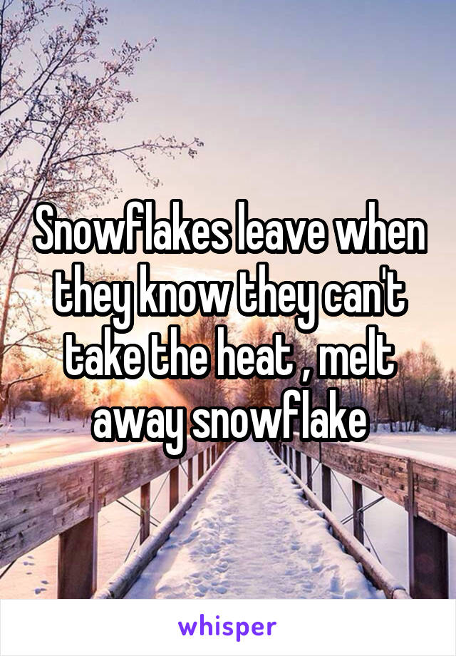 Snowflakes leave when they know they can't take the heat , melt away snowflake