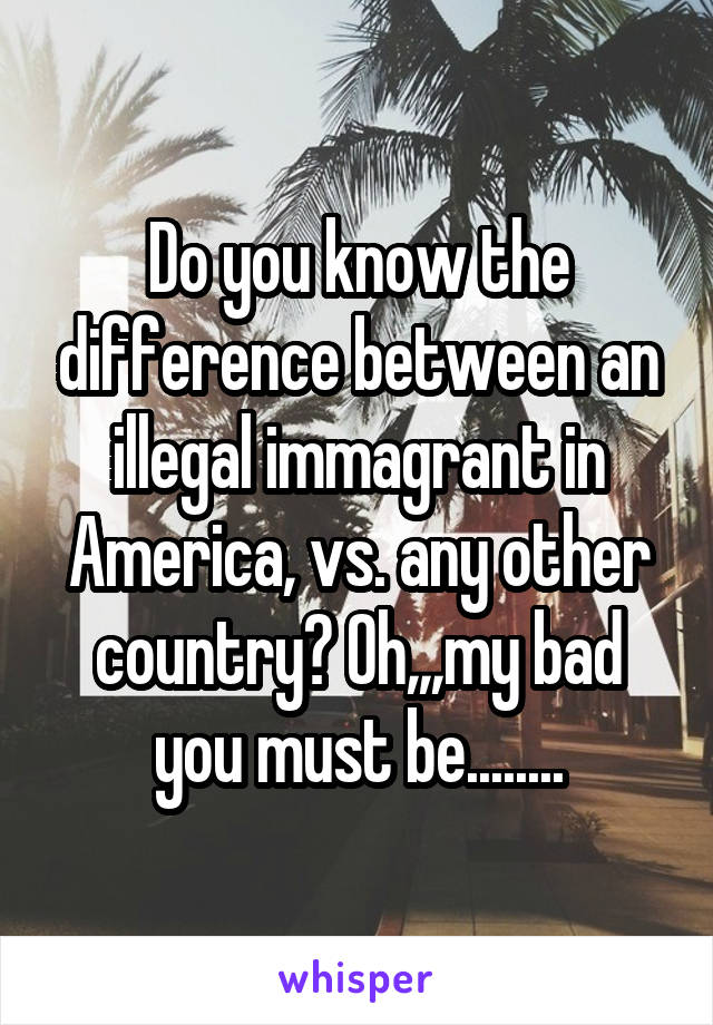 Do you know the difference between an illegal immagrant in America, vs. any other country? Oh,,,my bad you must be........