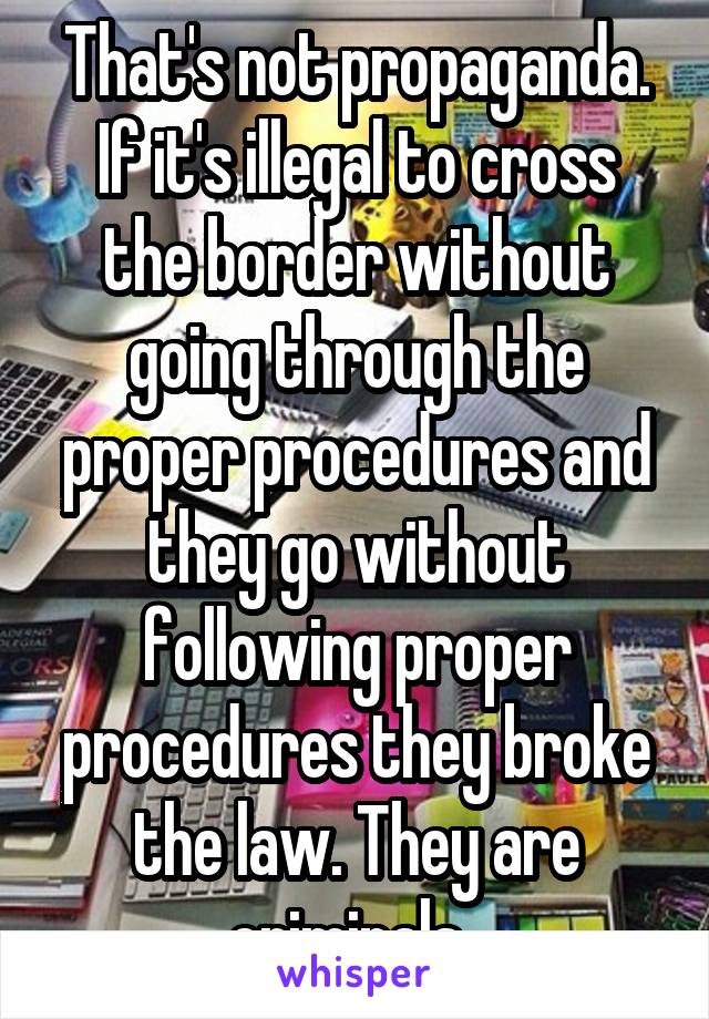 That's not propaganda. If it's illegal to cross the border without going through the proper procedures and they go without following proper procedures they broke the law. They are criminals. 